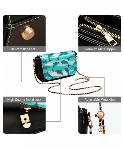 Dolphins Sea Marine Cross Body Purses for Womens Handbags with Credit Card Slots Black Small Purse $16.00 Crossbody Bags