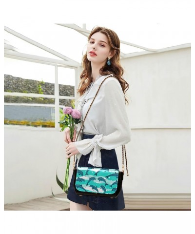 Dolphins Sea Marine Cross Body Purses for Womens Handbags with Credit Card Slots Black Small Purse $16.00 Crossbody Bags