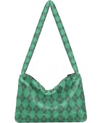 Shoulder Purse Bag Plush Tote, Trace Doodle Paw Prints Stars Purses for Women Hobo Bag, Aesthetic Hobo Bag Irish Green Argyle...