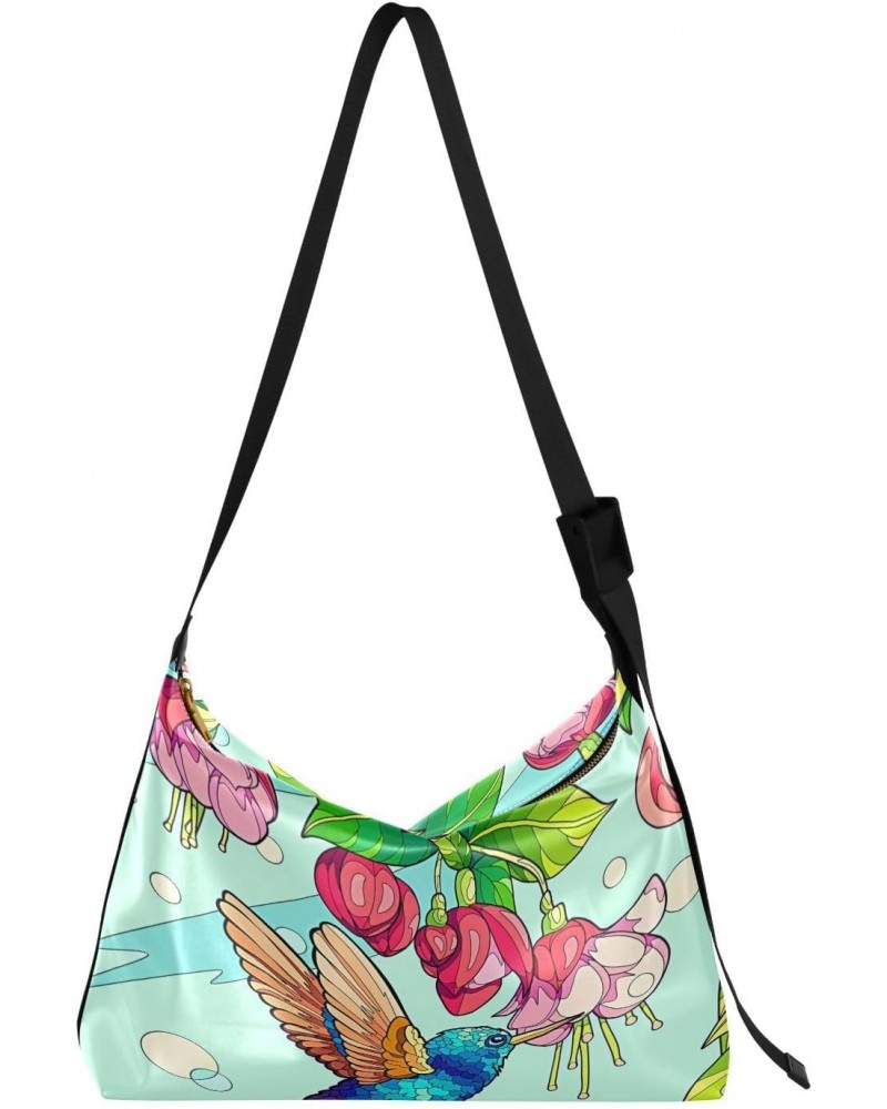 Casual Shoulder Bag Crossbody Stained Glass Hummingbird Hobo Handbag Purses with Wide Shoulder Strap Spring Birds Floral Tren...