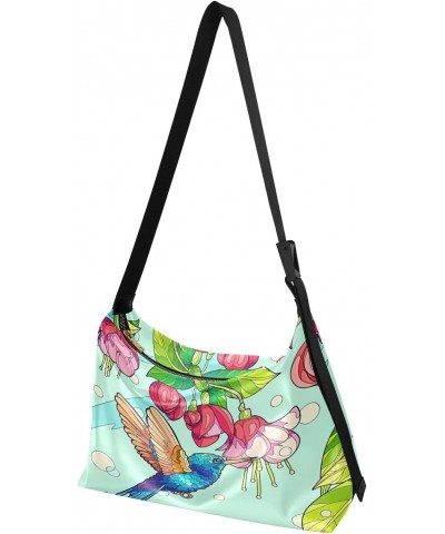 Casual Shoulder Bag Crossbody Stained Glass Hummingbird Hobo Handbag Purses with Wide Shoulder Strap Spring Birds Floral Tren...