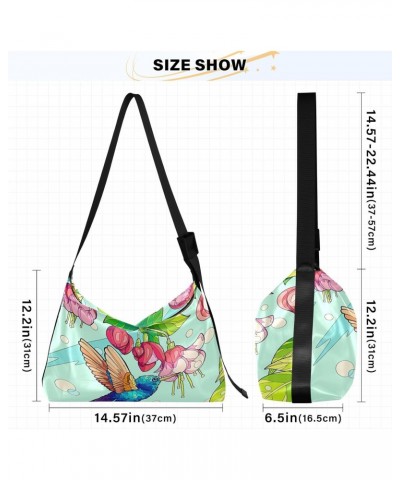 Casual Shoulder Bag Crossbody Stained Glass Hummingbird Hobo Handbag Purses with Wide Shoulder Strap Spring Birds Floral Tren...