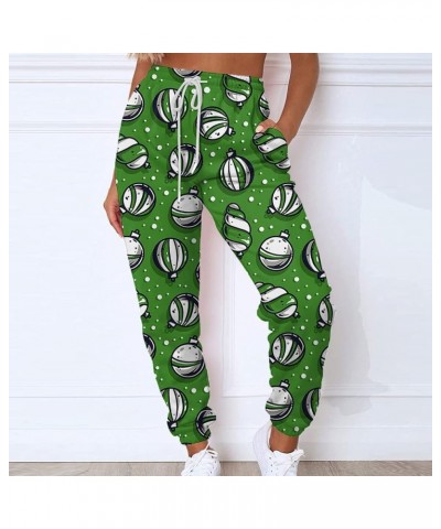 Womens Christmas Print High Waist Trousers Autumn Winter Elastic Sweatpants Sport Pocket Drawstring Pants 2-green $9.31 Clothing