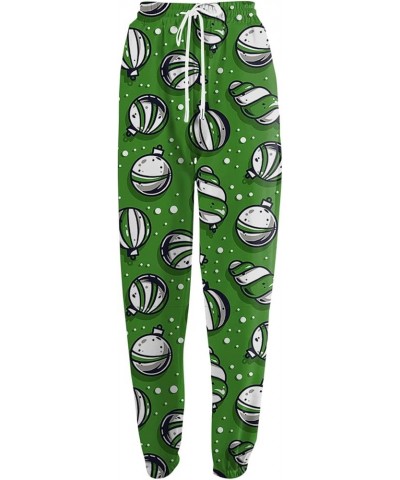 Womens Christmas Print High Waist Trousers Autumn Winter Elastic Sweatpants Sport Pocket Drawstring Pants 2-green $9.31 Clothing