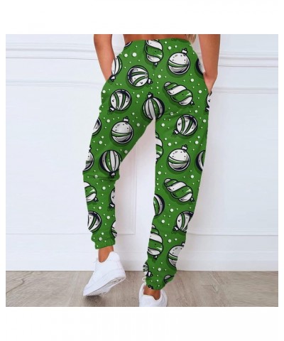 Womens Christmas Print High Waist Trousers Autumn Winter Elastic Sweatpants Sport Pocket Drawstring Pants 2-green $9.31 Clothing