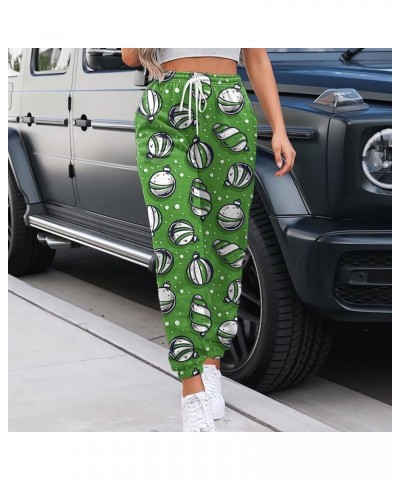 Womens Christmas Print High Waist Trousers Autumn Winter Elastic Sweatpants Sport Pocket Drawstring Pants 2-green $9.31 Clothing