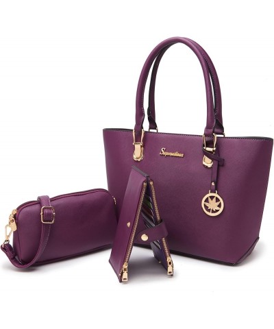 Handbag for Women Wallet Tote Bag Shoulder Bags Top Handle Satchel 5pcs Purse Set Ya-purple $30.99 Satchels