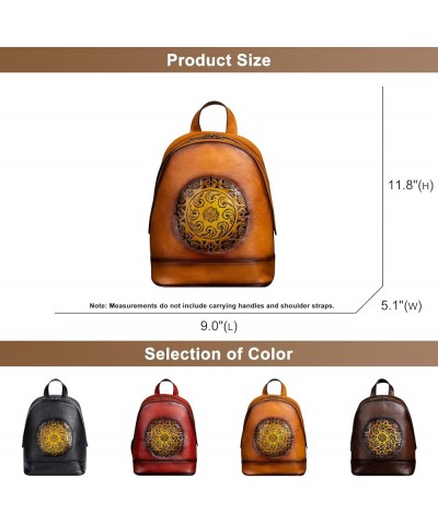 Women's Genuine Leather Backpack Classic Ethnic Style Bookbag Vintage Embossing Ladies Casual Daypack Yellow $68.99 Backpacks