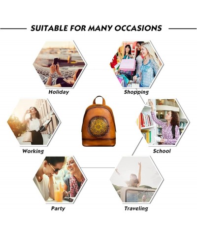 Women's Genuine Leather Backpack Classic Ethnic Style Bookbag Vintage Embossing Ladies Casual Daypack Yellow $68.99 Backpacks