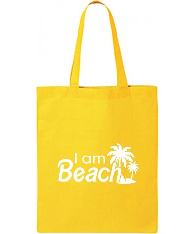 I Am Beach Cotton Canvas Tote Bag Yellow $8.61 Totes