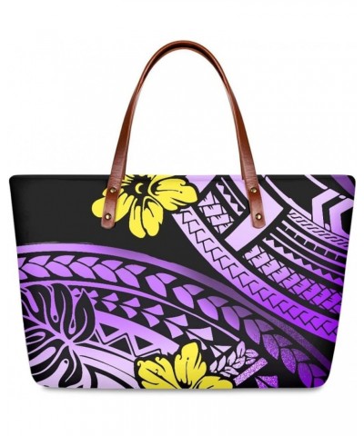 JooMeryer Womens American Samoa Polynesian Plumeria Printed PU Leather Tote Bag Shoulder Handbag Top-Handle Bag Polynesian Ye...