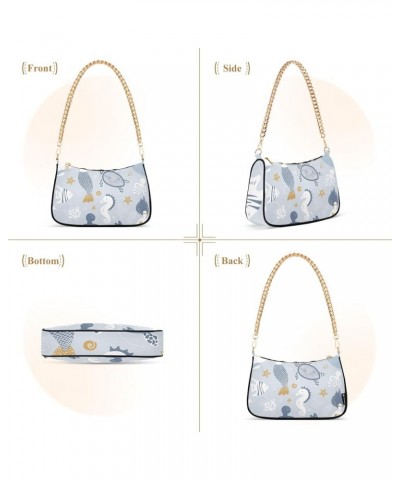 Ornament Circles Shoulder Purses Chain Shoulder Bag Party with Zipper Cute Sea Mermaids Whales Pattern $17.69 Handbags