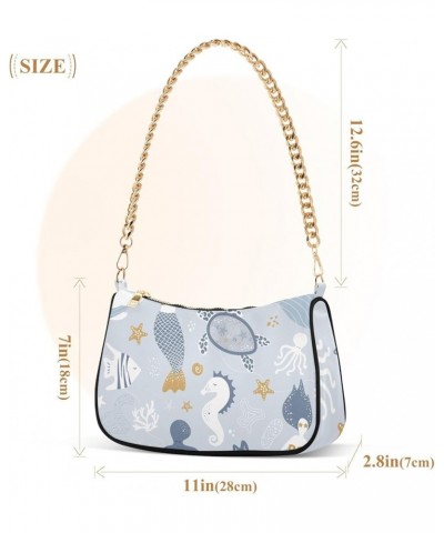 Ornament Circles Shoulder Purses Chain Shoulder Bag Party with Zipper Cute Sea Mermaids Whales Pattern $17.69 Handbags