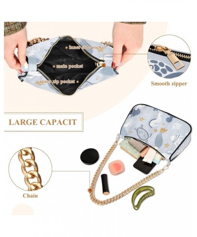 Ornament Circles Shoulder Purses Chain Shoulder Bag Party with Zipper Cute Sea Mermaids Whales Pattern $17.69 Handbags