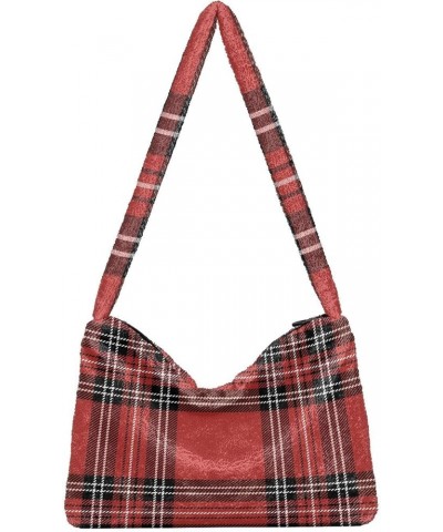 Plaid Women Hobo Handbags, Furry Tote Women Shoulder Bag Purse England Plaid $12.17 Totes