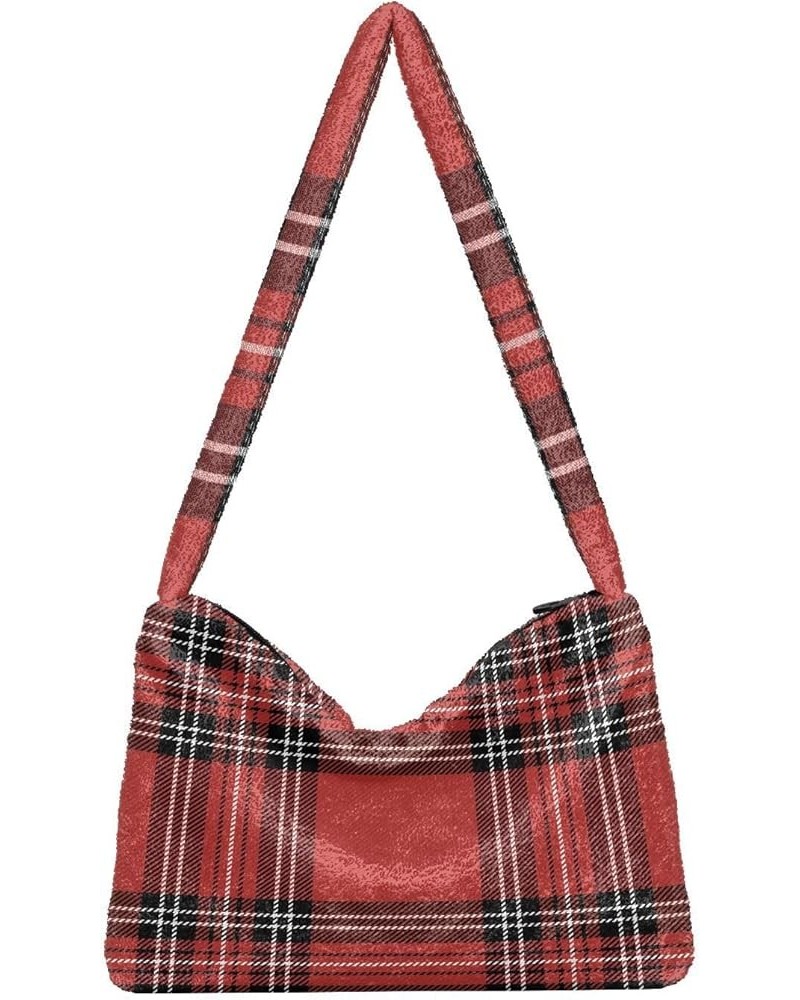 Plaid Women Hobo Handbags, Furry Tote Women Shoulder Bag Purse England Plaid $12.17 Totes