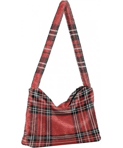 Plaid Women Hobo Handbags, Furry Tote Women Shoulder Bag Purse England Plaid $12.17 Totes