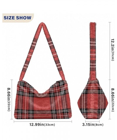 Plaid Women Hobo Handbags, Furry Tote Women Shoulder Bag Purse England Plaid $12.17 Totes