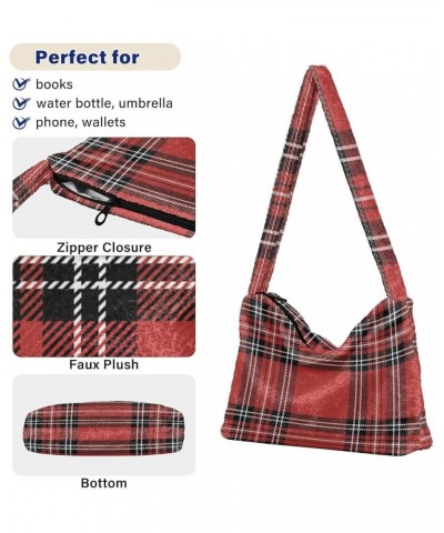 Plaid Women Hobo Handbags, Furry Tote Women Shoulder Bag Purse England Plaid $12.17 Totes