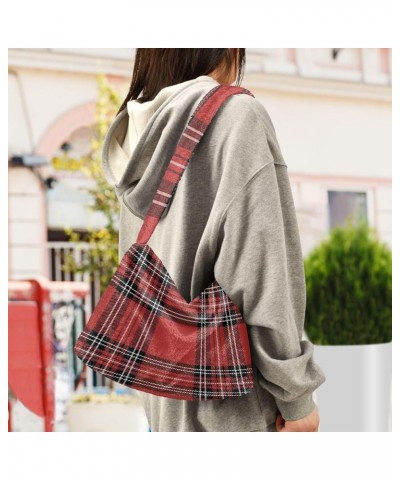 Plaid Women Hobo Handbags, Furry Tote Women Shoulder Bag Purse England Plaid $12.17 Totes