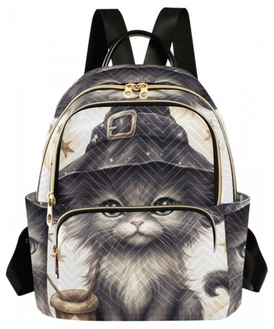 Women's Medium Fashion Backpack Halloween Black Cat Print Ladies Travel Daypack Aesthetic Shoulder Bag 10.2×5.1×12.5 IN $18.0...