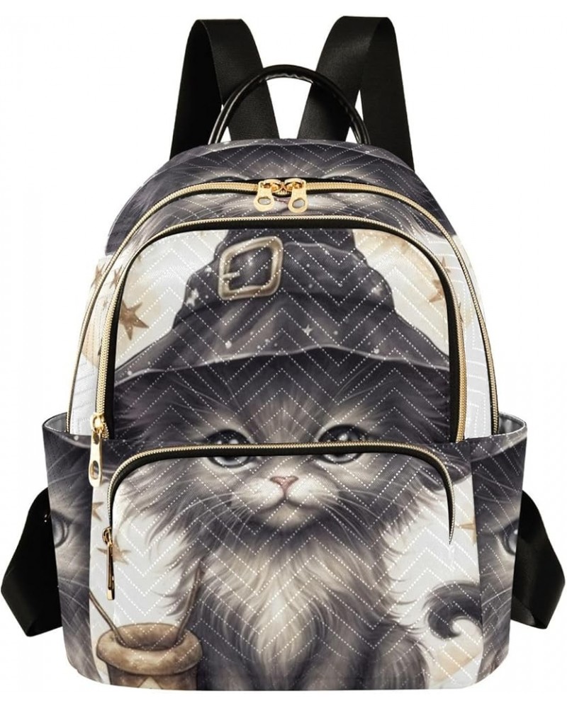 Women's Medium Fashion Backpack Halloween Black Cat Print Ladies Travel Daypack Aesthetic Shoulder Bag 10.2×5.1×12.5 IN $18.0...