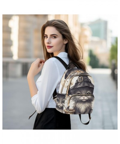 Women's Medium Fashion Backpack Halloween Black Cat Print Ladies Travel Daypack Aesthetic Shoulder Bag 10.2×5.1×12.5 IN $18.0...