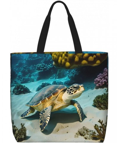 Sea Turtle Tote Bag with Zipper for Women Inside Mesh Pocket Heavy Duty Casual Anti-water Cloth Shoulder Handbag Outdoors $19...