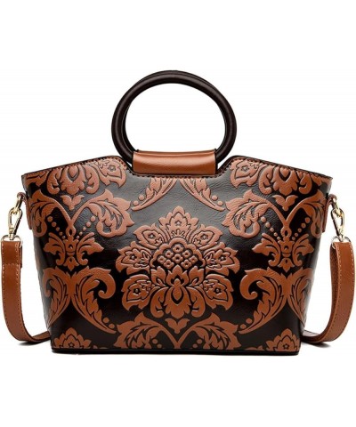 Women Purse and Handbag Floral Print Embossed Top Handle Satchel PU Leather Shoulder Bag Vintage Work Crossbody Tote Brown $2...