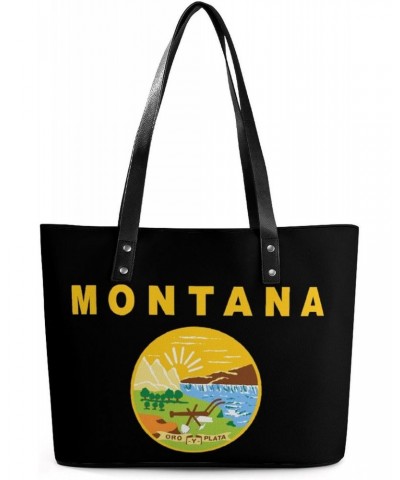 Montana State Flag Logo Handbag PU Leather Purse Tote Bag Shoulder Bag Top Handle Handbags for Women $29.35 Totes