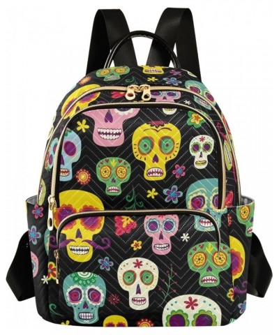 Mexican Sugar Skull Day Of The Dead Mini Backpack Purse for Women Travel Bag Fashion Daypack Back Pack Shoulder Bag Multicolo...