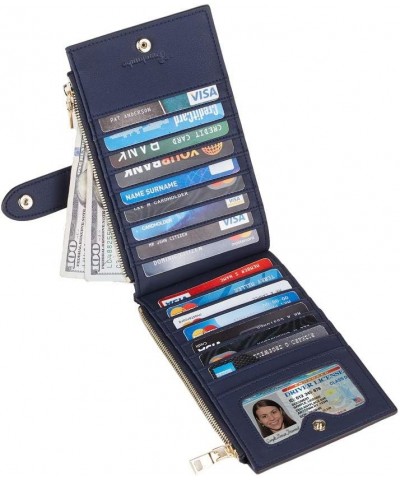 Womens Wallet Slim RFID Blocking Bifold Credit Card Holder Wallet with 16 Card Slots, 2 Zippered Pockets Navy Blue $10.61 Wal...