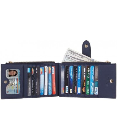 Womens Wallet Slim RFID Blocking Bifold Credit Card Holder Wallet with 16 Card Slots, 2 Zippered Pockets Navy Blue $10.61 Wal...