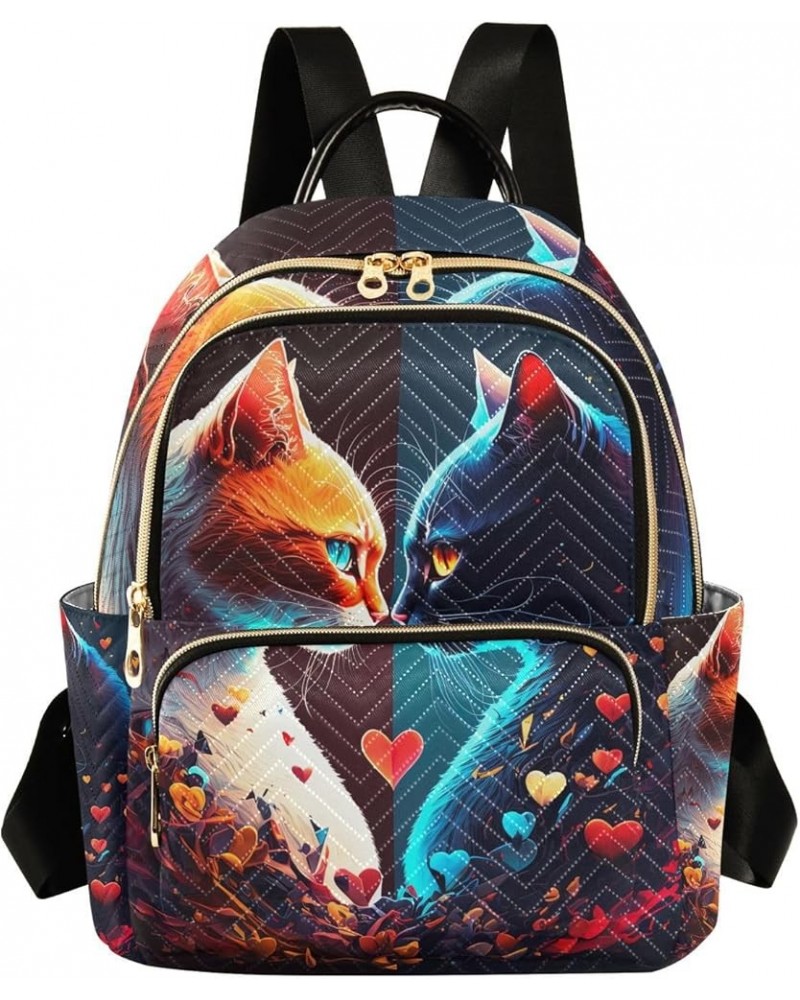 Medium Fashion Backpack for Women Two Cats Love Print Ladies Travel Daypack Aesthetic Shoulder Bag 11.4×6.1×14.1 IN $16.92 Ba...