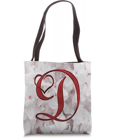 Lilac Heart Letter D Red Flower Petal Nature Love Initial Tote Bag $10.93 Totes