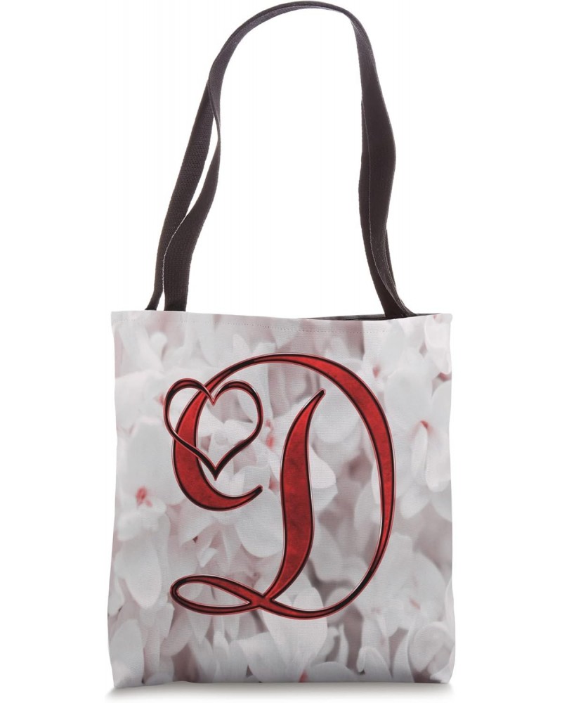 Lilac Heart Letter D Red Flower Petal Nature Love Initial Tote Bag $10.93 Totes