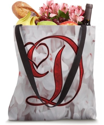 Lilac Heart Letter D Red Flower Petal Nature Love Initial Tote Bag $10.93 Totes