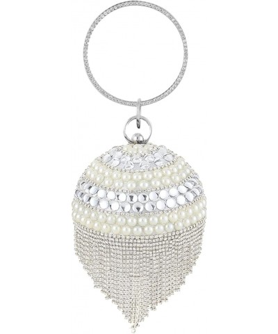 Women's Round Ball Evening Bag Sparkly Rhinestone Shoulder Bag Crystal Tassel Clutch Faux Pearl Bridal Wedding Purse $30.66 E...