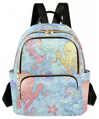 Seahorse Octopus Starfish Fashion Travel Backpack for Women Multi Pockets Lightweight Purse for Women-M Multicolor Small $20....