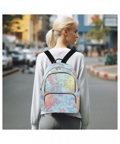 Seahorse Octopus Starfish Fashion Travel Backpack for Women Multi Pockets Lightweight Purse for Women-M Multicolor Small $20....