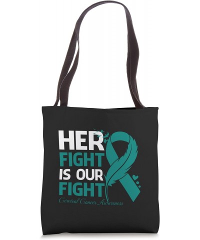 Her Fight Is Our Fight Teal Ribbon Cervical Cancer Awareness Tote Bag $10.70 Totes