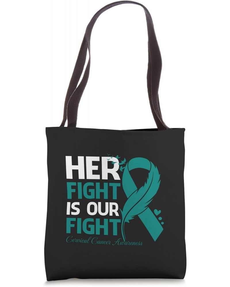 Her Fight Is Our Fight Teal Ribbon Cervical Cancer Awareness Tote Bag $10.70 Totes