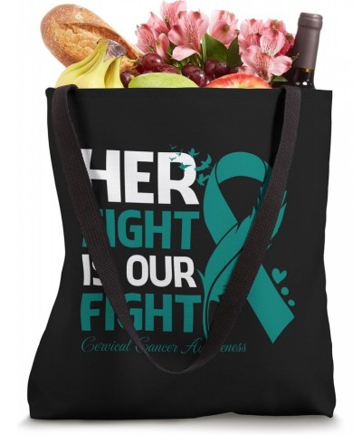 Her Fight Is Our Fight Teal Ribbon Cervical Cancer Awareness Tote Bag $10.70 Totes