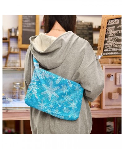 Ladies Soft Plush Underarm Bag Christmas-3d-ice-snowflake Fluffy Shoulder Bag Women Furry Purse Handbag $13.12 Shoulder Bags