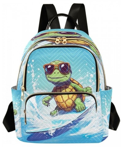 Cool Sea Turtle Surfer Quilted Backpack for Women Shoulder Bags Purses Travel Bag for Daily Work Nurse M Medium $13.64 Backpacks