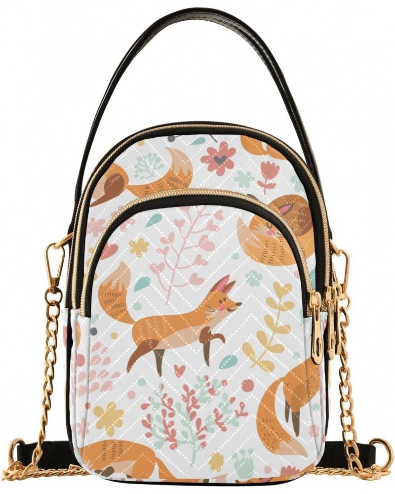 Cute Foxes Flowers Crossbody Bag for Women Cell Phone Purse Wallet with Removable Chain Shoulder Handbag for Travel Passport ...