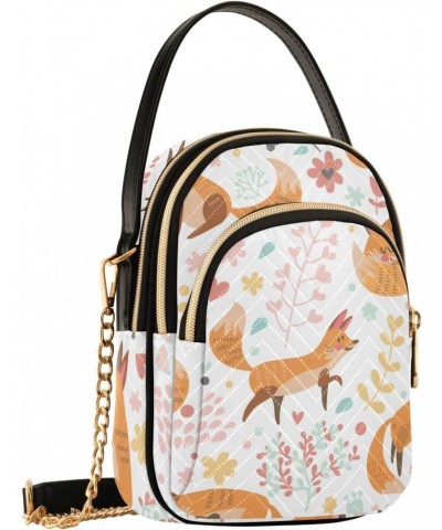 Cute Foxes Flowers Crossbody Bag for Women Cell Phone Purse Wallet with Removable Chain Shoulder Handbag for Travel Passport ...