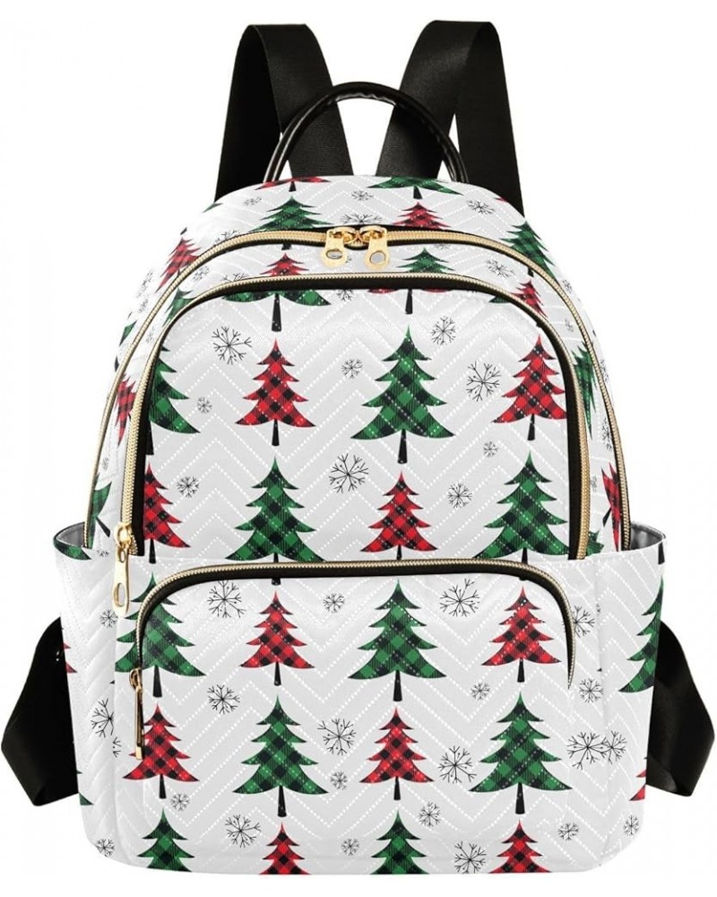 Buffalo Plaid Christmas Tree Backpack Purse for Women Fashion Small Mini Backpack Daypacks Purse with Double Zipper Weekend B...