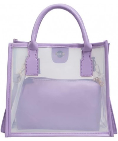 Women Transparent Tote Bag Beach Bags Shoulder Bags Handbag Satchel Jelly Bags Purple $15.35 Satchels