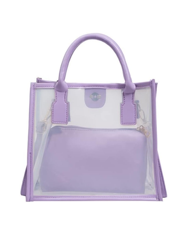 Women Transparent Tote Bag Beach Bags Shoulder Bags Handbag Satchel Jelly Bags Purple $15.35 Satchels